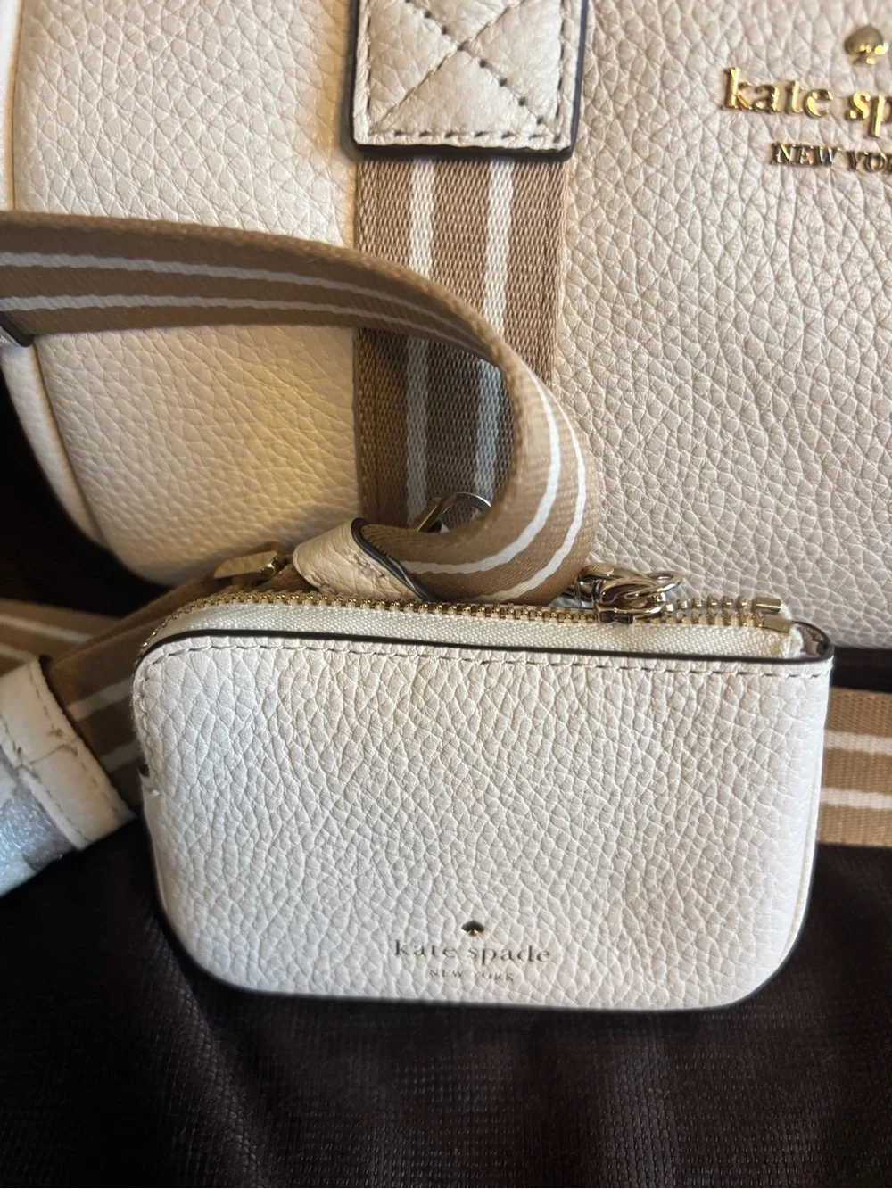 💕Kate spade Rosie Pebbled Leather Barrel Bag with Stripe Strap